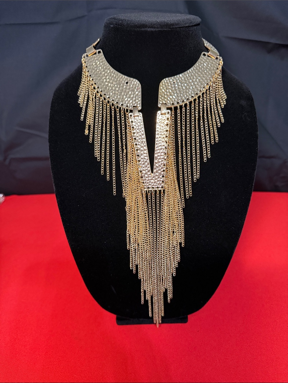 Dramatic Gold Fringe V-Collar Necklace - Unbranded